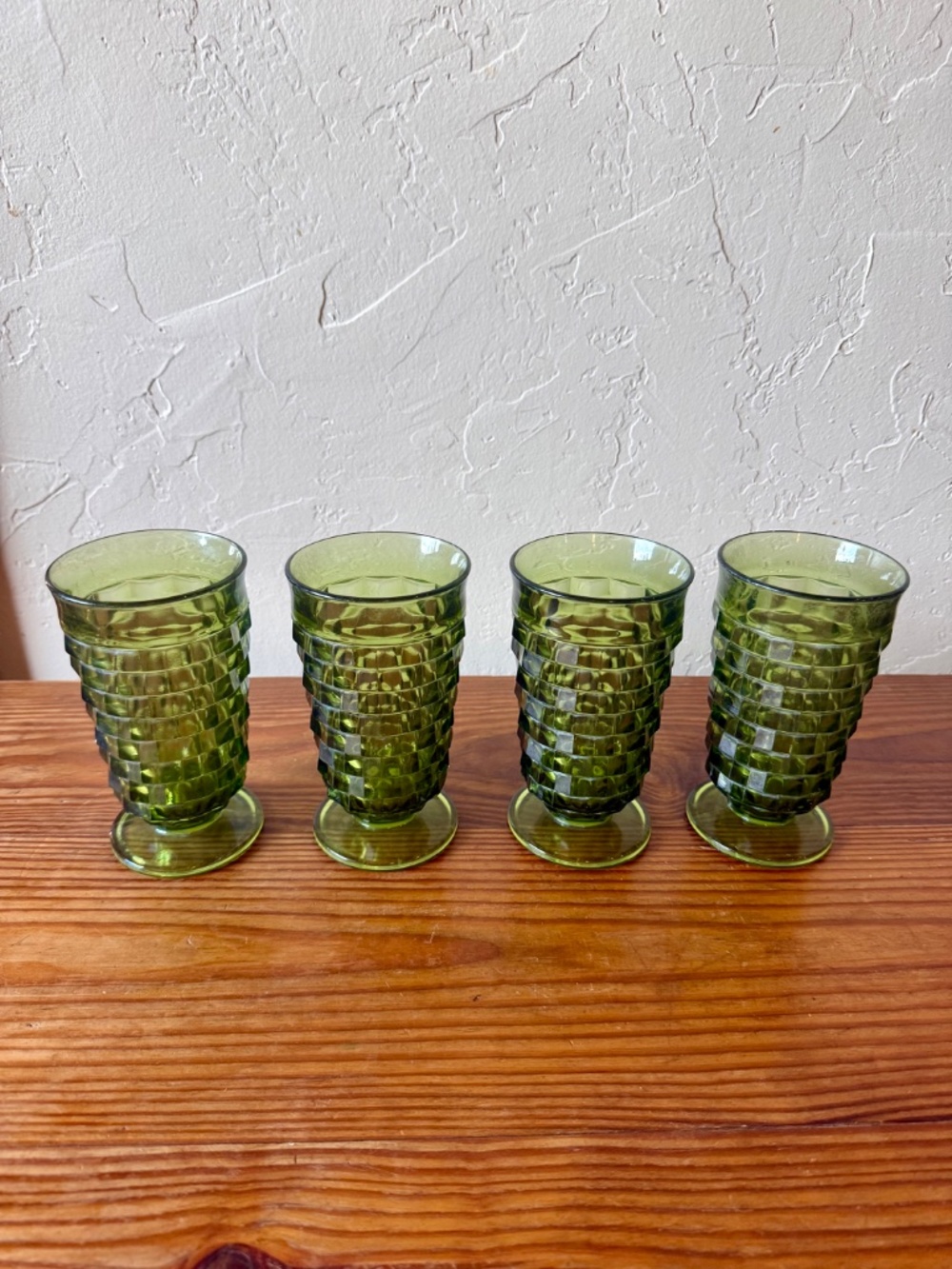 Indiana Glass Whitehall Cubist Olive Green Footed Tumblers Set of 4 - Picture 15 of 15